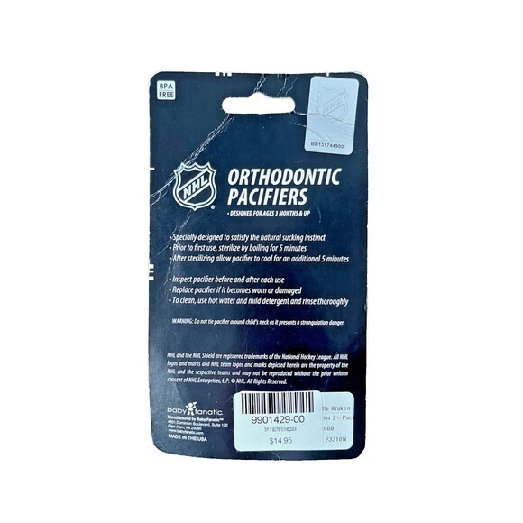 Seattle Kraken Pacifier 2-Pack Orthodontic Silicone Bpa-Free Infant Safe - Picture 2 of 4